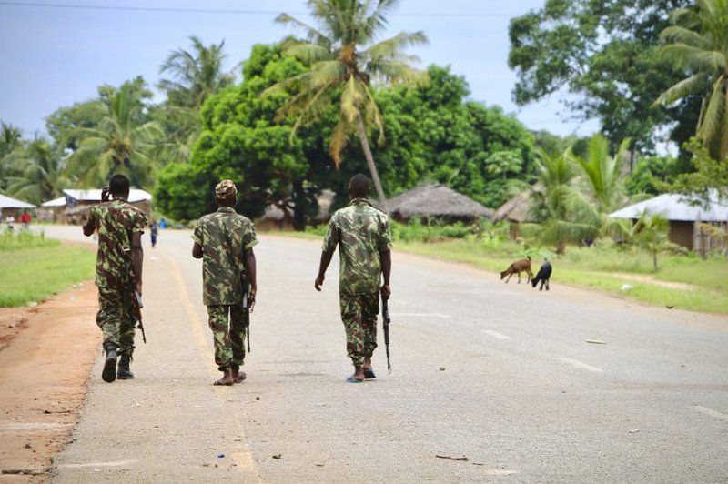 Soldiers from the Mozambican army patrol the streets after security in the area was increased, following a two-day attack from suspected islamists in October last year, on March 7, 2018 in Mocimboa da Praia, Mozambique.