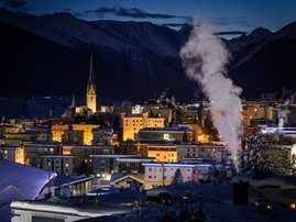 e Alpine resort of Davos, eastern Switzerland, at dusk ahead of the World Economic Forum (WEF) annual meeting. The World Economic Forum 50th Annual Meeting in Davos is held from January 21 to 24, 2020.