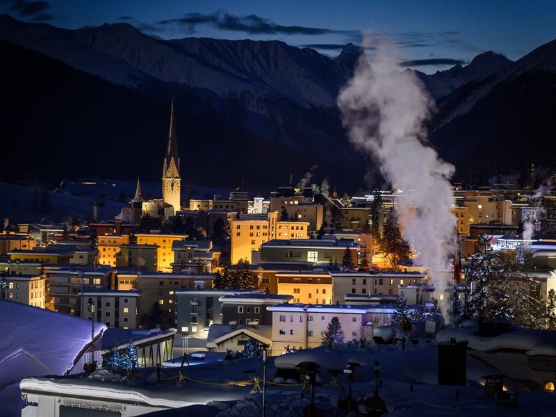 e Alpine resort of Davos, eastern Switzerland, at dusk ahead of the World Economic Forum (WEF) annual meeting. The World Economic Forum 50th Annual Meeting in Davos is held from January 21 to 24, 2020.
