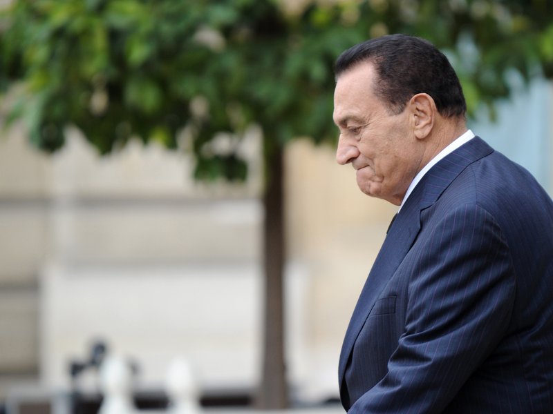 A file photo taken on August 30, 2010 shows Egyptian President Hosni Mubarak leaving the Elysee palace in Paris, after a meeting with his French counterpart Nicolas Sarkozy . Egypt's former long-time president Hosni Mubarak died on February 25, 2020, at t