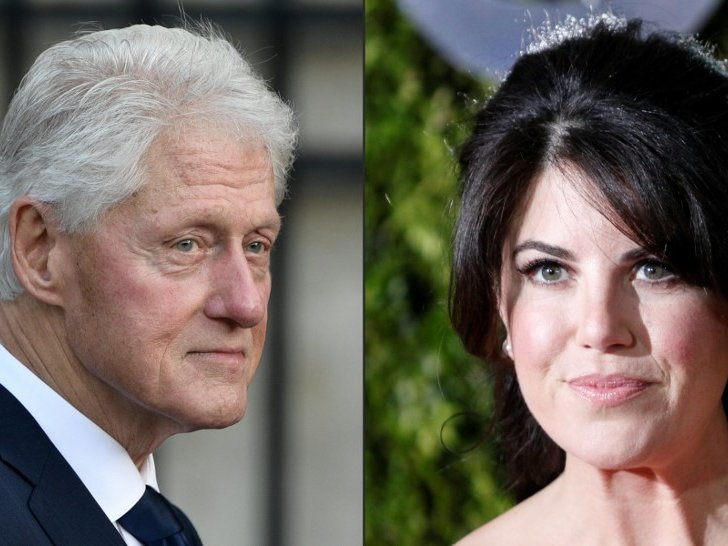 This combination of pictures created on March 6, 2020 shows (FILES) In this file photo taken on September 30, 2019 Former US President Bill Clinton arrives to attend a church service for former French President Jacques Chirac at the Saint-Sulpice church i