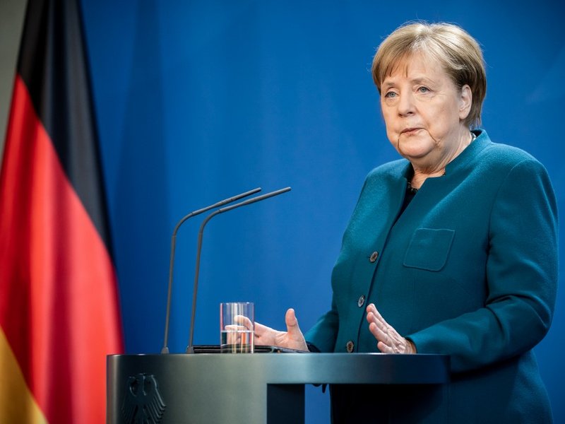 German Chancellor Angela Merkel makes a press statement on the spread of the new coronavirus COVID-19 at the Chancellery, in Berlin on March 22, 2020. German Chancellor Angela Merkel is going in to quarantine after meeting virus-infected doctor according