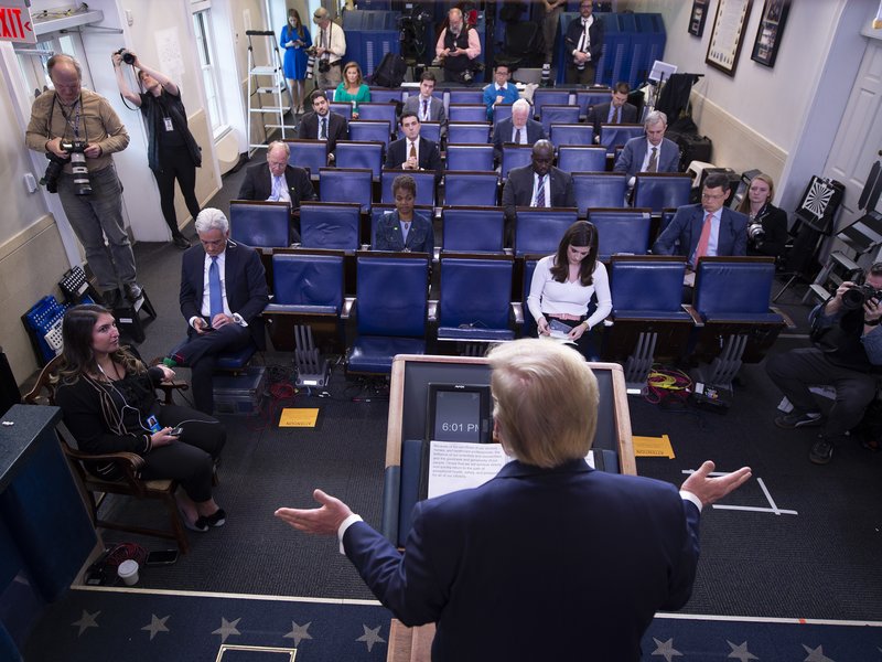 US President Donald Trump speaks during a press briefing at the White House in Washington, DC, on March 26, 2020.
