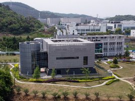 An aerial view shows the P4 laboratory at the Wuhan Institute of Virology in Wuhan in China's central Hubei province on April 17, 2020. The P4 epidemiological laboratory was built in co-operation with French bio-industrial firm Institut Merieux and the Ch