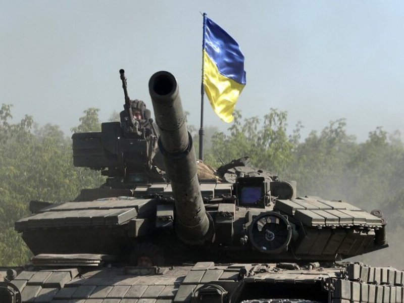 Ukrainian troop in a tank at the region of Donbas