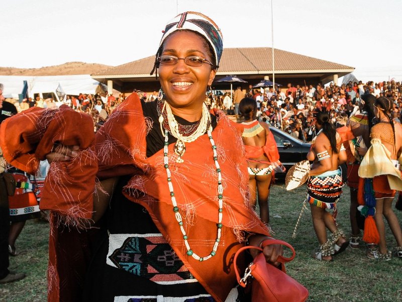 This file photo taken on September 11, 2004, shows Zulu Queen Mantfombi Dlamini Zulu taking part in the annual Umkhosi woMhlanga (Reed Dance) dance festival at the Enyokeni Royal Palace in Kwa-Nongoma some 350 kilometres north of Durban. Queen Shiyiwe Man