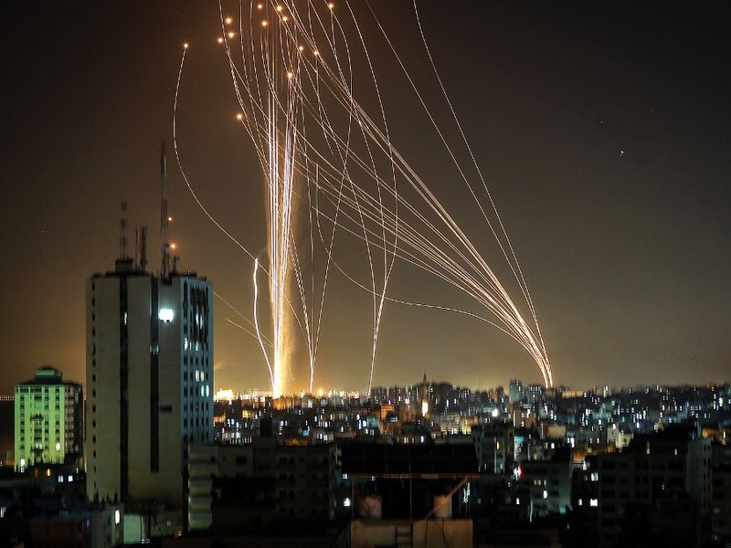 Rockets are launched from Gaza city, controlled by the Palestinian Hamas movement, in response to an Israeli air strike on a 12-storey building in the city, towards the coastal city of Tel Aviv, on May 11, 2021.