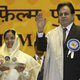 (FILES) In this file photo taken on September 03, 2008 India's President Pratibha Patil (L) presents The Life Time Achievement award to Bollywood actor Dilip Kumar (R) at the 54th National Film Awards Function in New Delhi. Dilip Kumar, one of the biggest