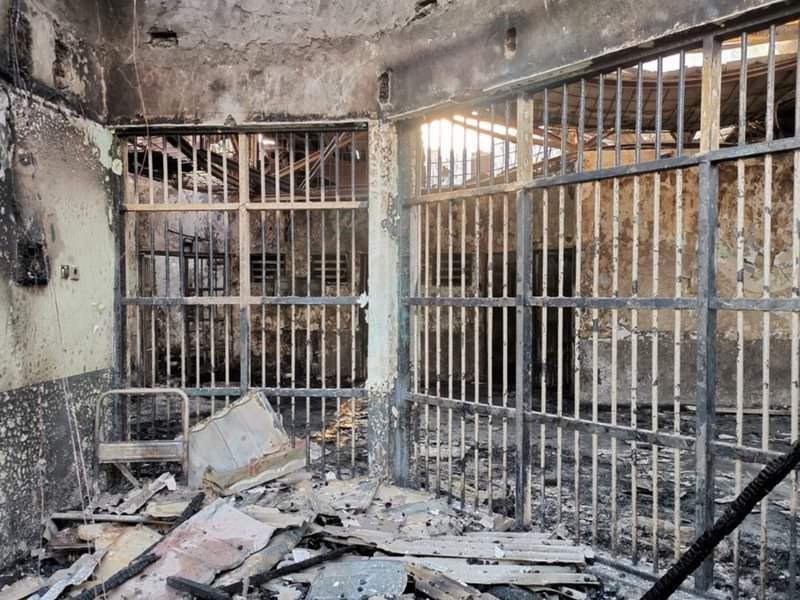 This handout picture taken and released on September 8, 2021 by the Indonesian Ministry of Law and Human Rights shows a prison in Tangerang, after a fire broke out and killed 41 inmates.