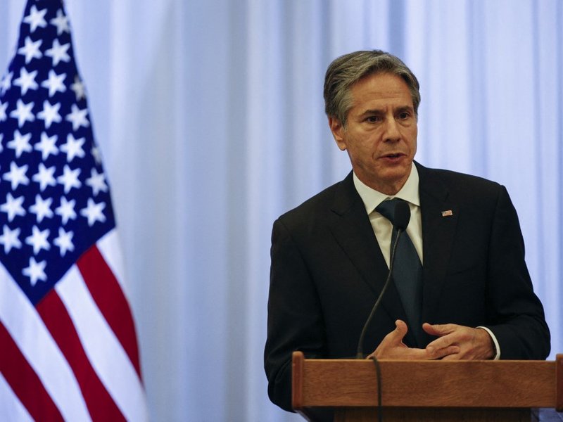 US Secretary of State Antony Blinken speaks during a meet and greet event with personnel of the US Embassy in Ecuador, in Quito, on October 19, 2021. Blinken began a trip meant to highlight Latin American democracy in Ecuador -- just as the country declar