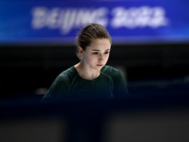 Russia's Kamila Valieva attends a training session on February 11, 2022 prior the Figure Skating Event at the Beijing 2022 Olympic Games.