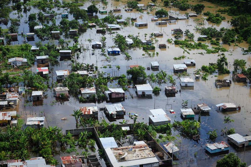 Aerial view of a flooded area in Barlovento, Miranda state, 150 Km northeast of Caracas, on December 2, 2010. Torrential rains have killed at least 31 people in recent days as Venezuela grapples with its worst flooding in 40 years, officials said Thursday