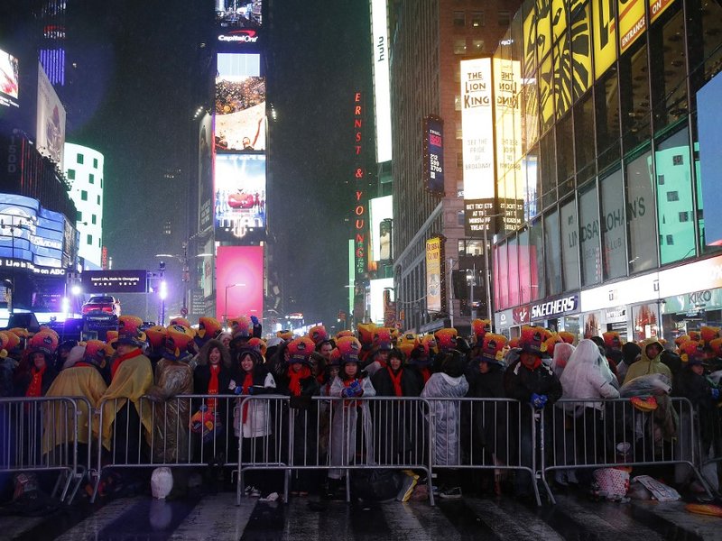 New Years Eve revelers are seen during the Times Square New Year's Eve 2019 Celebration on December 31, 2018 in New York City.
