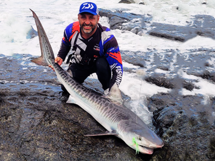 Eugene Grobler with a Tiger Shark caught off Splash Rock (Port Edward)