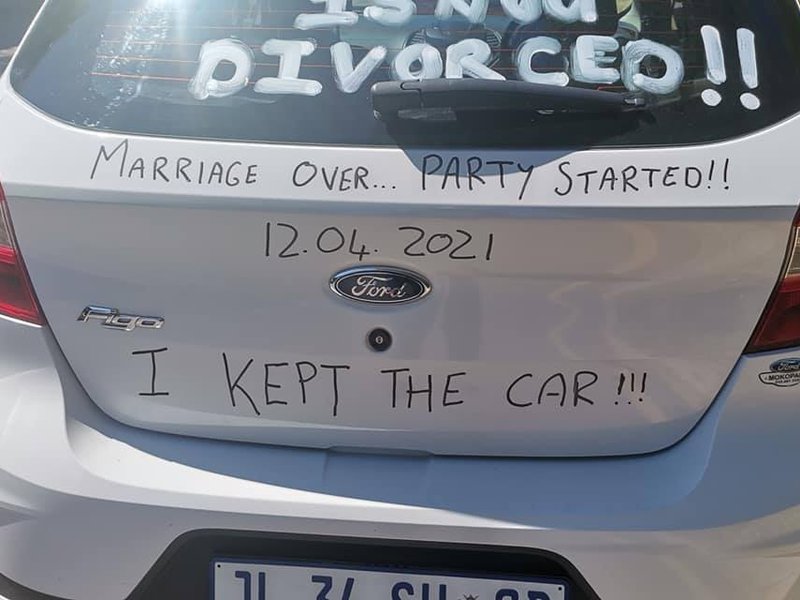 Mzansi man wants everyone to know that he is very much divorced and that he is keeping the car!