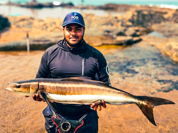 Liam Munsamy with a rare catch especially off the rocks, a Prodigal Son is always a catch of a lifetime