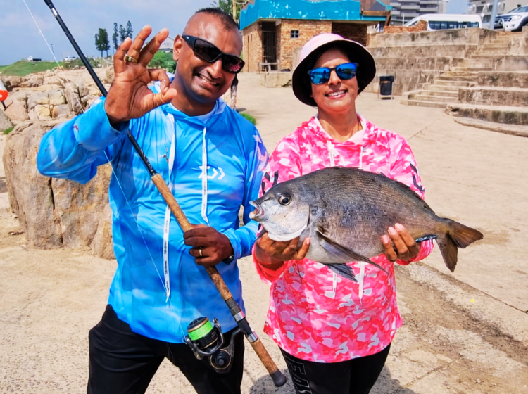 Micheal and Angie Govender with a Bronze Bream caught off Margate pier
