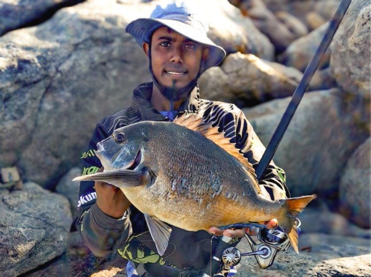 Kieron Naidoo getting into some nice size Bronze Bream off the rocks