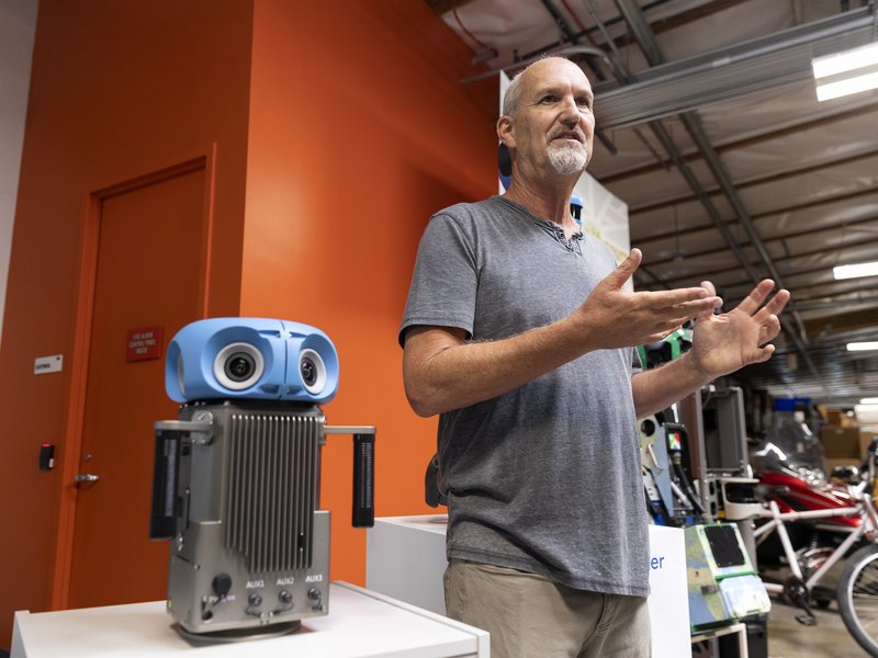 Steven Silverman, Senior Technical Program Manager and Manager of Imagery Solutions for Google, talks about the newest Google Street View Camera device that will be launched in 2023 at the Google Street View Garage in Mountain View, California on August 2
