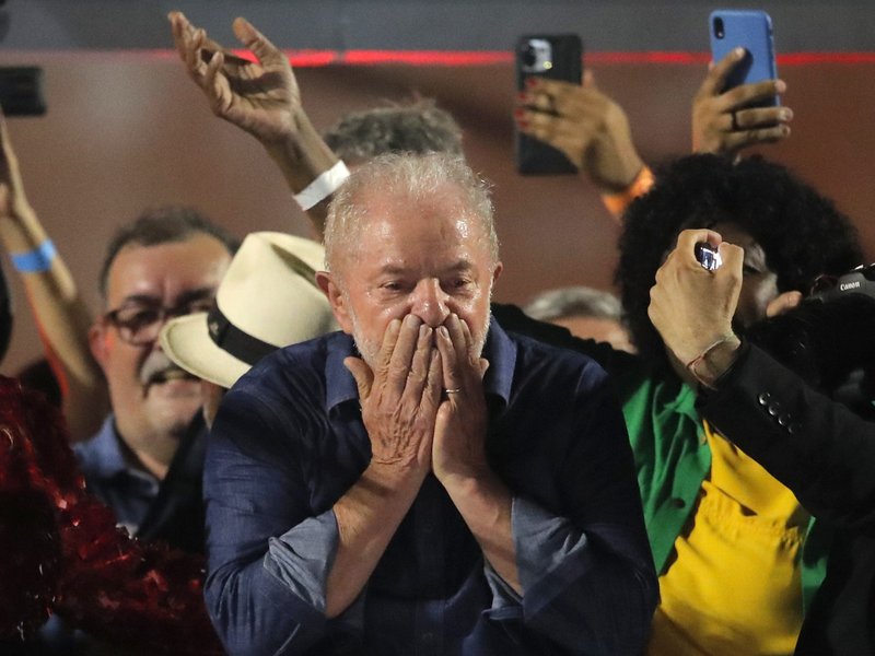 Brazilian president-elect for the leftist Workers Party (PT) Luiz Inacio Lula da Silva greets supporters at the Paulista avenue after winning the presidential run-off election, in Sao Paulo, Brazil, on October 30, 2022. Brazil's veteran leftist Luiz Inaci
