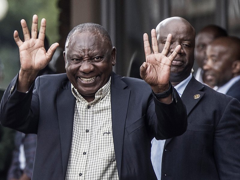 President Cyril Ramaphosa waves outside the NASREC Centre