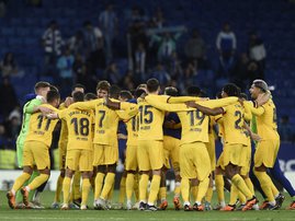 Barcelona's players celebrate winning La Liga 2023