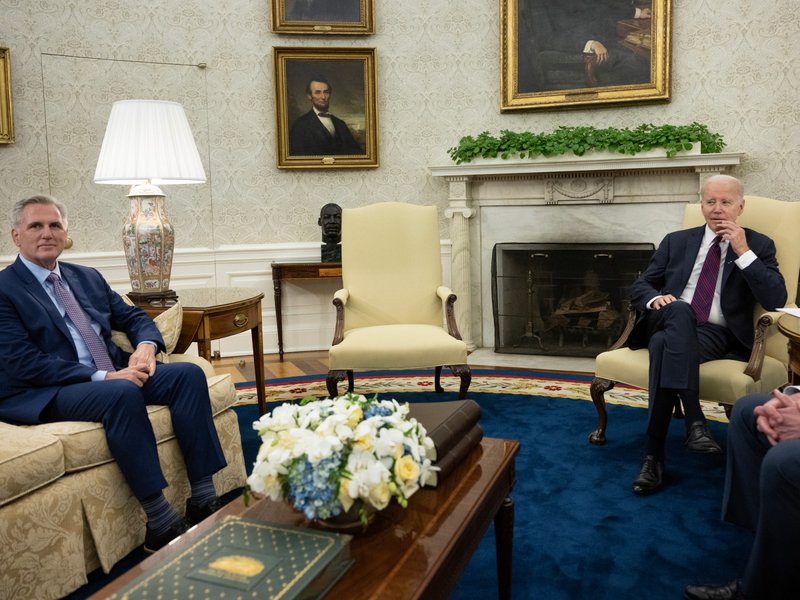 US President Joe Biden meeting with US Speaker of the House Kevin McCarthy in Oval Office