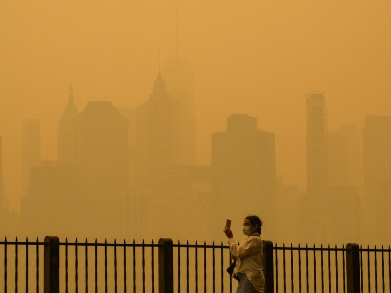 New York skyline as smoke from wildfires in Canada cause hazy conditions