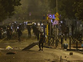 Protesters riot in Nanterre, west of Paris, on June 28, 2023, a day after the killing of 17-year-old boy, named only as Nahel M., in Nanterre by a police officer's gunshot following a refusal to comply.