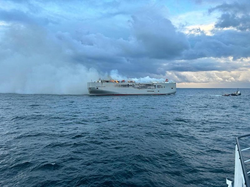 A fire aboard the Panamanian-registered car carrier ship Fremantle Highway, off the coast of the northern Dutch island of Ameland.