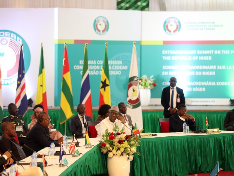 This general view shows the plenary of the Economic Community of West African States (ECOWAS) Head of States and Government extraordinary session in Abuja, on August 10, 2023.