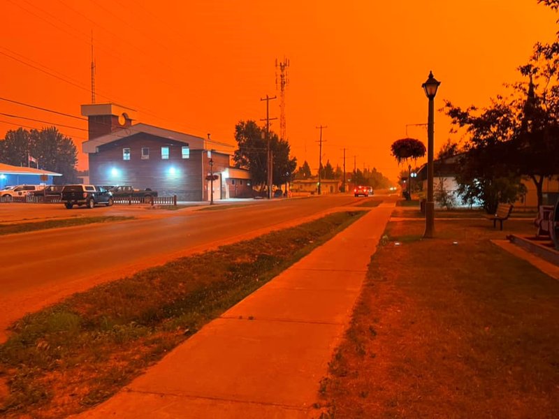 This handout photo shows the town of Fort Smith, Canada during the wildfires, on August 13, 2023.