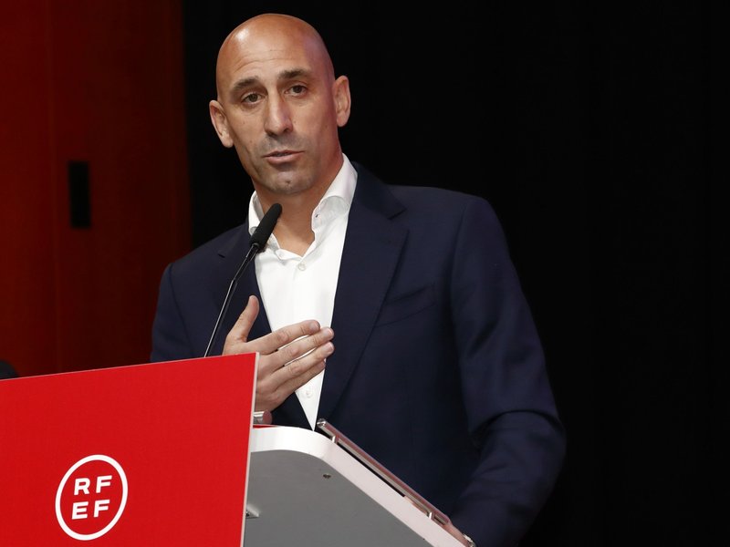 panish Royal Football Federation (RFEF) on August 25, 2023, RFEF President Luis Rubiales delivers a speech