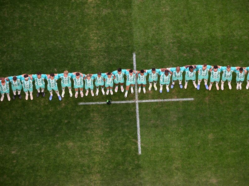 Springbok players line up for national anthems at 2023 Rugby World Cup