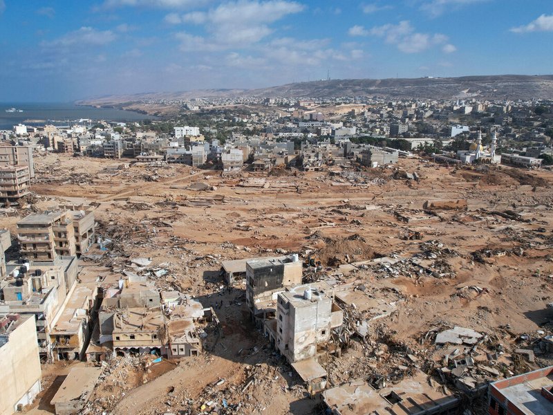 Damage in the aftermath of a devastating flood in eastern Libya's city of Derna