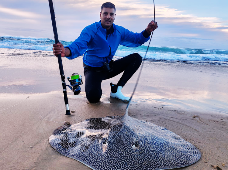 Dean Reddy with a honeycomb skate caught on the North Coast