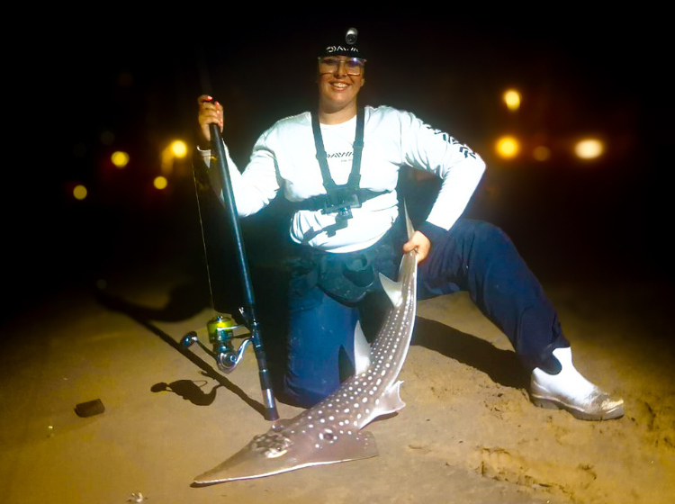 Michelle Grey with a Sandshark caught off the Durban Basin