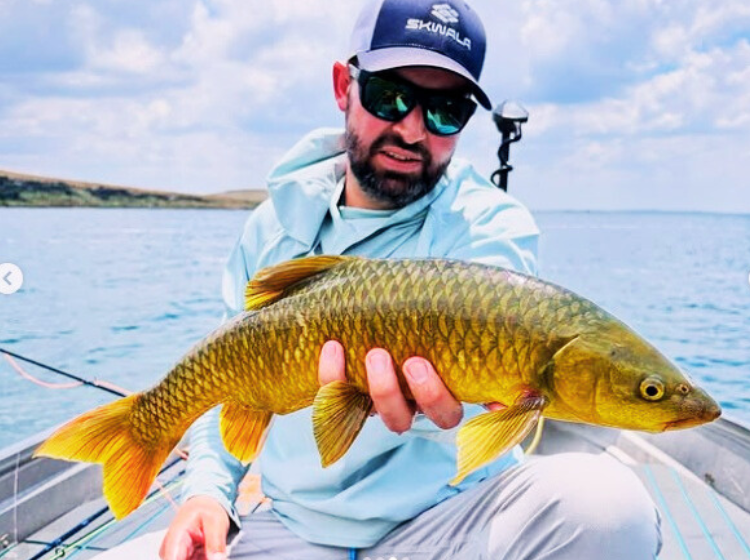 Rhuan Human with a Smallmouth Yellowfish caught at Sterkfontein