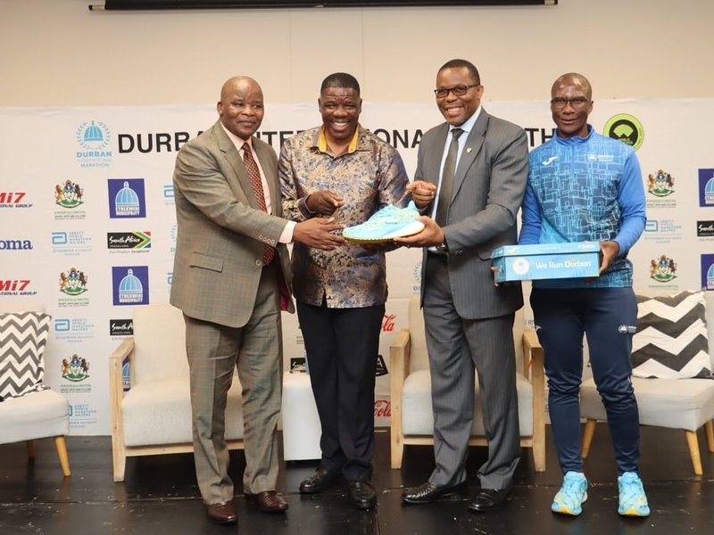 CAA Southern Region representative, Aleck Skhosana, MEC for Sport, Art and Culture Mntomuhle Khawula, eThekwini Mayor Cyril Xaba and DIM LOC Chairman Steve Mkasi.