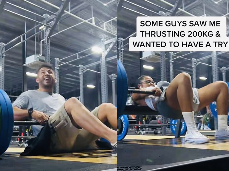 Onlookers and gym lady lift 200kgs