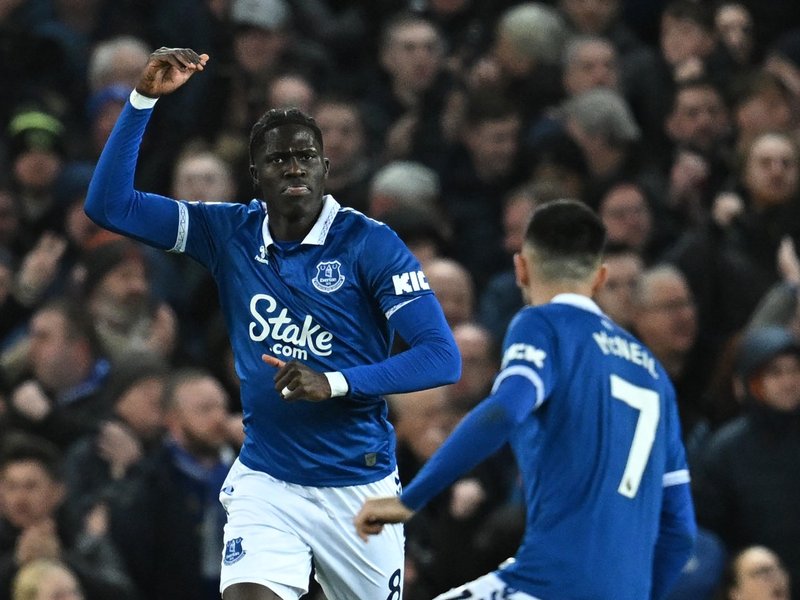 Everton's Senegalese-born Belgian midfielder #08 Amadou Onana