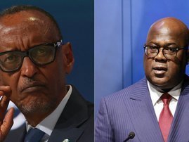 Rwanda's President Paul Kagame (L) President of the Democratic Republic of the Congo Felix Tshisekedi (R)