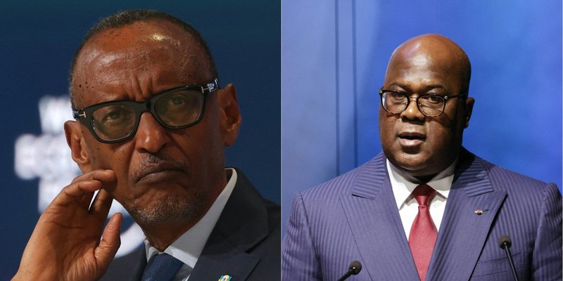 Rwanda's President Paul Kagame (L) President of the Democratic Republic of the Congo Felix Tshisekedi (R)
