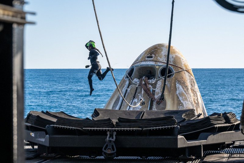 SpaceX Dragon spacecraft shortly after it landed with NASA astronauts