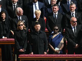 Zeleknsky at Pope Funeral with wife Olena Zelenska