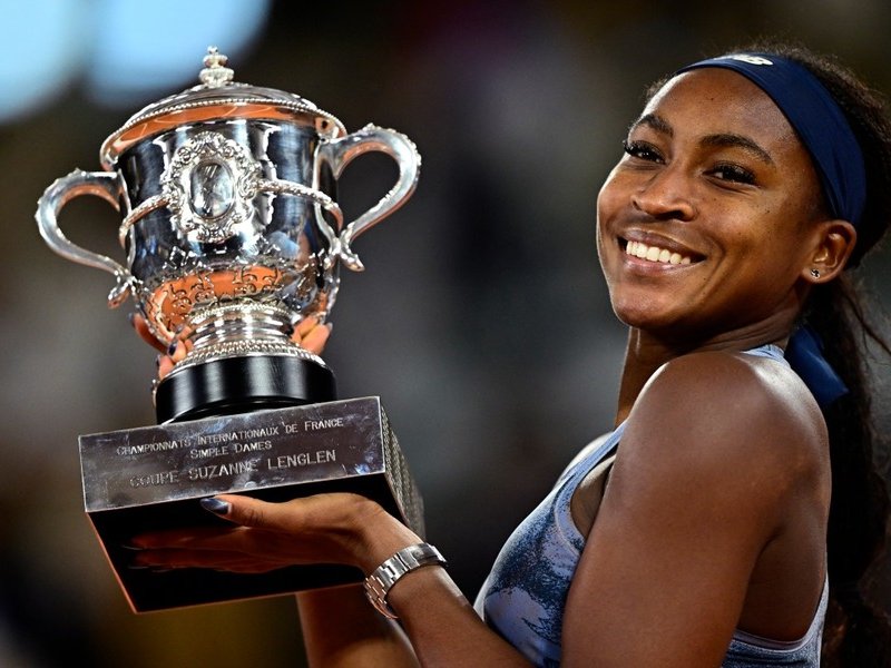 US Coco Gauff holds the trophy after winning the French Open tennis tournament