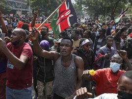 Protesters march in downtown Nairobi