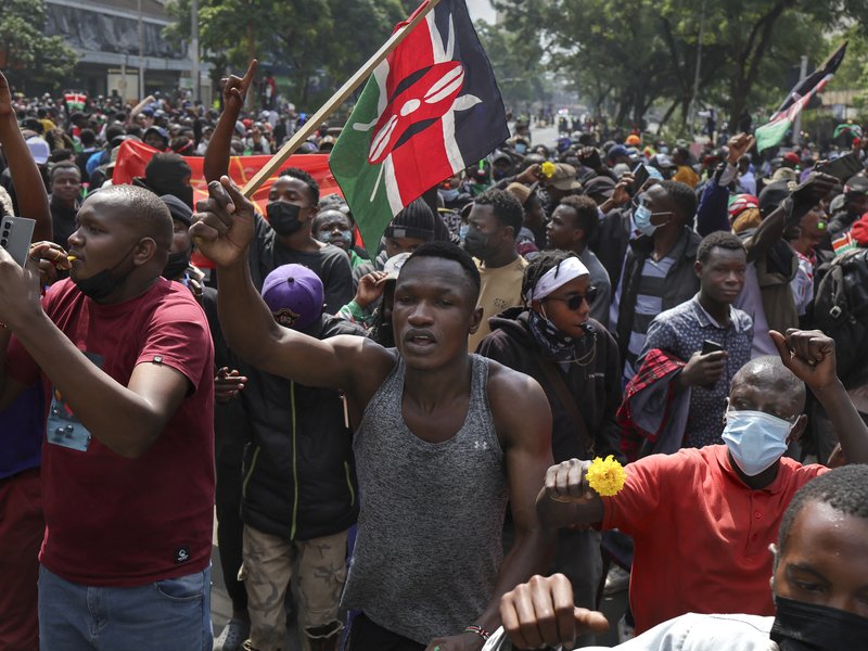 Protesters march in downtown Nairobi