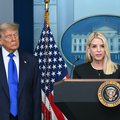 US Attorney General Pam Bondi (R) speaks during a news conference with President Donald Trump