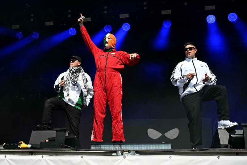 Irish rap band Kneecap perform at the West Holts stage on the fourth day of the Glastonbury festival
